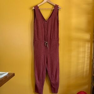 Sleeveless Linen-Blend Jumpsuit in Deep Rust